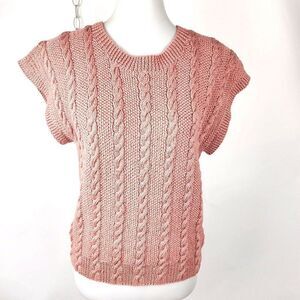VTG Gloria Sachs Sweater Vest Dusty Rose Sleeveless Cable Knit Round Neck sz S